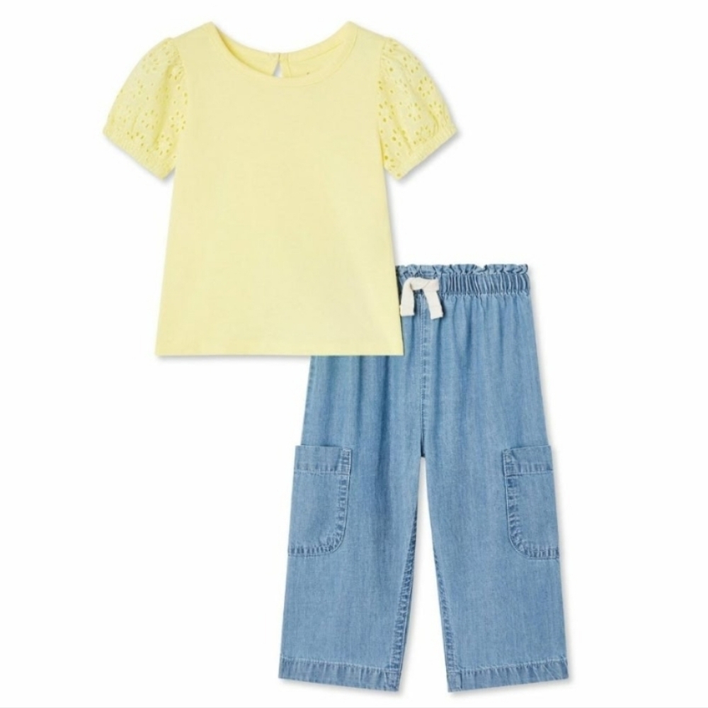 George NEW 2pc 100% Cotton Yellow Top Jean Set 0-3months NWT